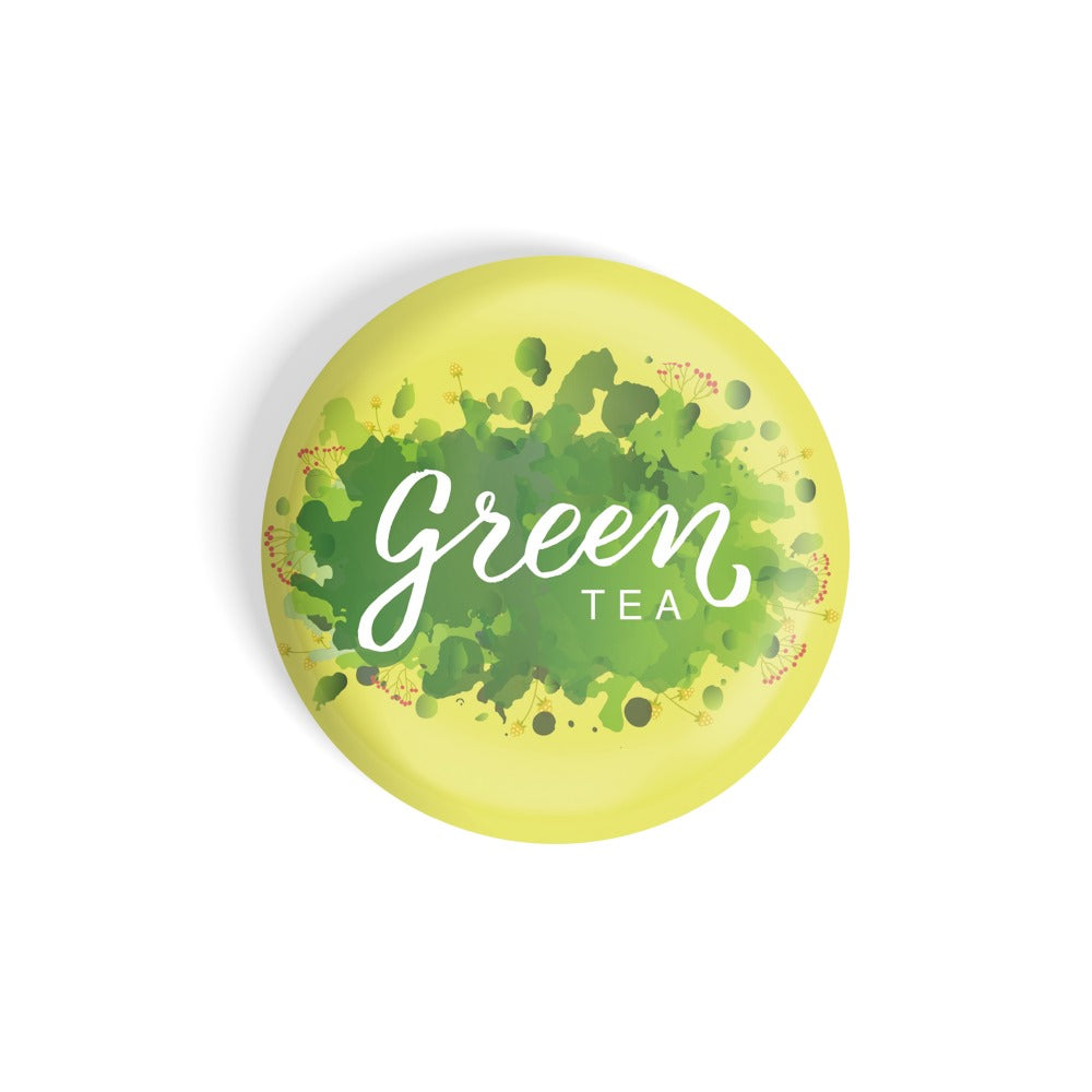 dhcrafts Round Fridge Magnet Yellow Food Lovers Green Tea Glossy Finish Design Pack of 1 (58 mm)